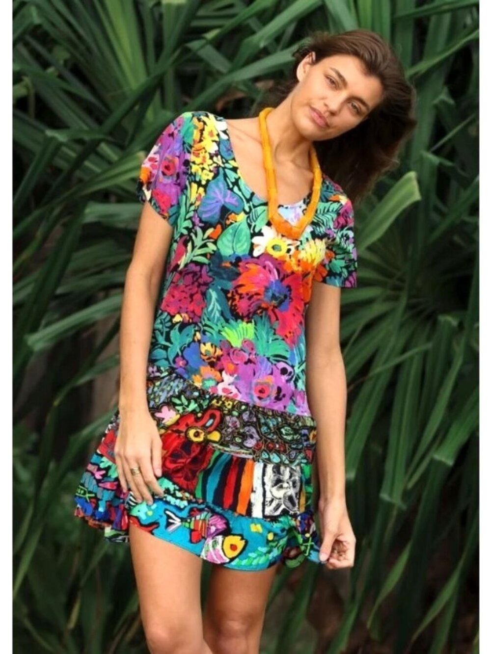 Jams World Hattie Drop-waist Tiers Vibrant Colorful Dress Vacation Artsy Size M
